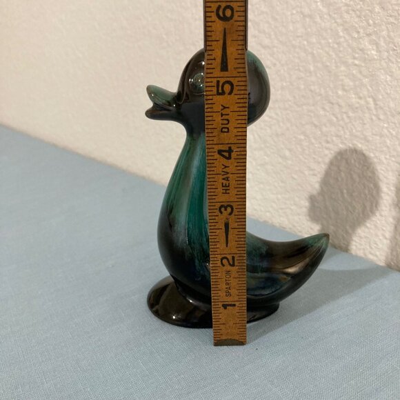 Vintage Blue Mountain Pottery Duck Figurine Green Black Drip Glaze Canada - Picture 6 of 6